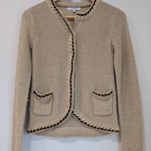 Vintage Gold Knit Cardigan with Black Trim Sz S